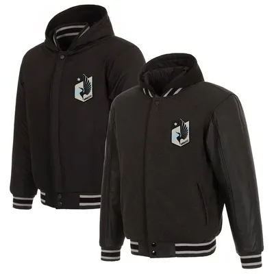 Minnesota United FC JH Design Reversible Hooded Full-Snap Fleece Jacket - Charcoal/Black