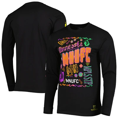 Men's Mitchell & Ness Black Minnesota United FC Papel Picado Long Sleeve T-Shirt