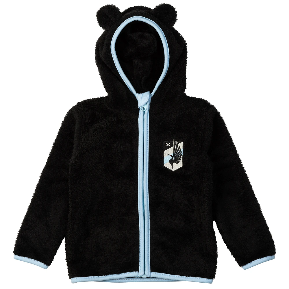 Sweat à capuche zippé intégral en peluche Tie-Breaker Teddy du Minnesota United FC noir pour tout-petits