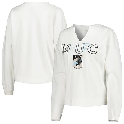 T-shirt à manches longues et col cranté Minnesota United FC Sunray de Concepts Sport pour femme, blanc