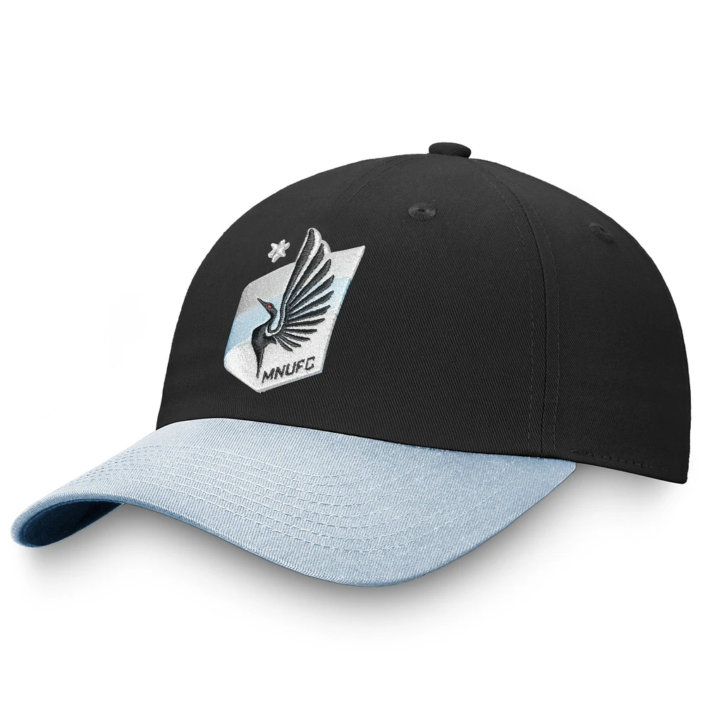 Casquette réglable emblématique Minnesota United FC noir/bleu clair de marque Fanatics pour femmes