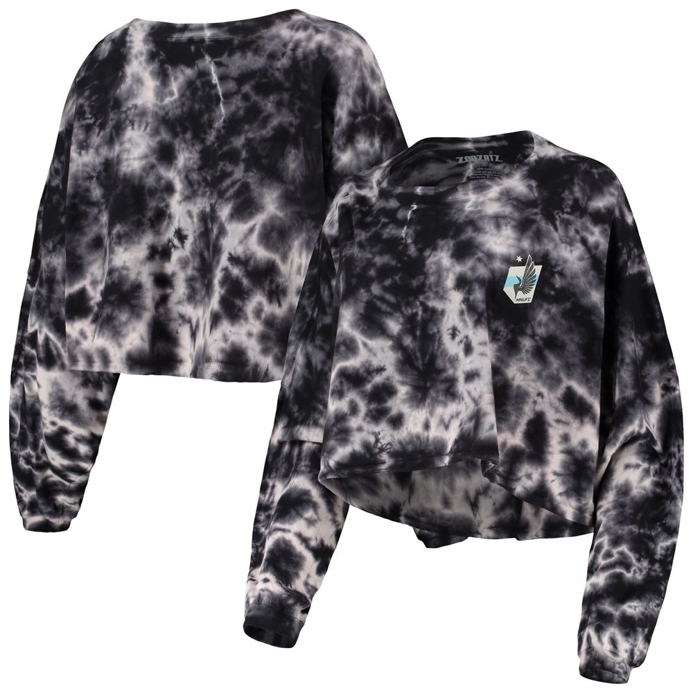 Women's ZooZatz Black Minnesota United FC Oversized Cloud-Dye Long Sleeve T-Shirt