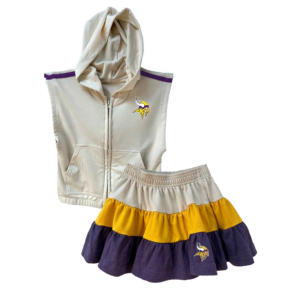 Ensemble sweat à capuche zippé sans manches et jupe trois niveaux pour filles Wes & Willy, couleur or/violet, des Vikings du Minnesota