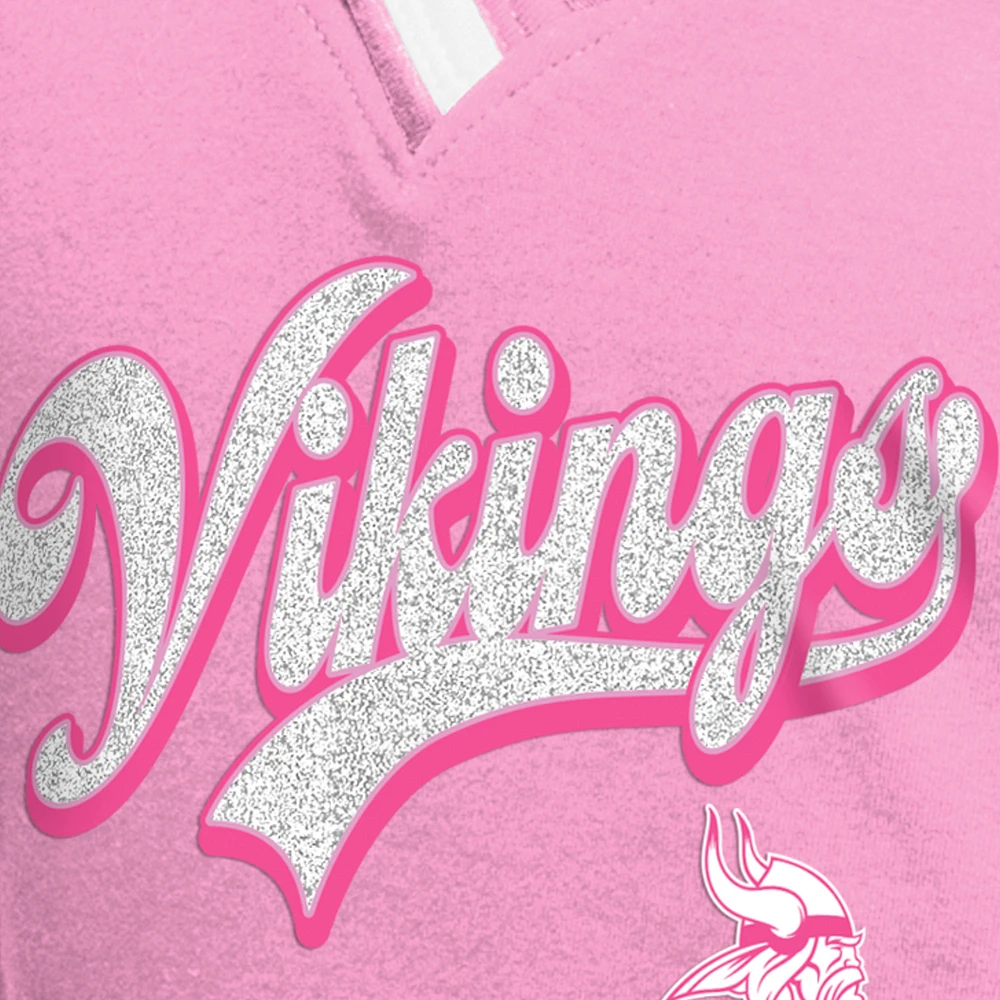 Girl's Youth New Era  Pink Minnesota Vikings Mommy & Me Multiplier Raglan V-Neck T-Shirt