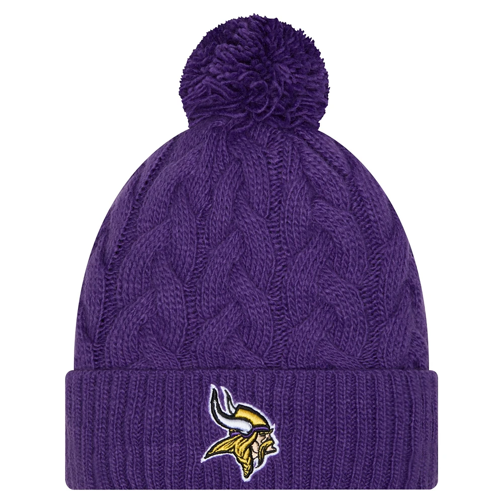 Bonnet en tricot torsadé à revers et pompon violet pour filles des Vikings du Minnesota de New Era