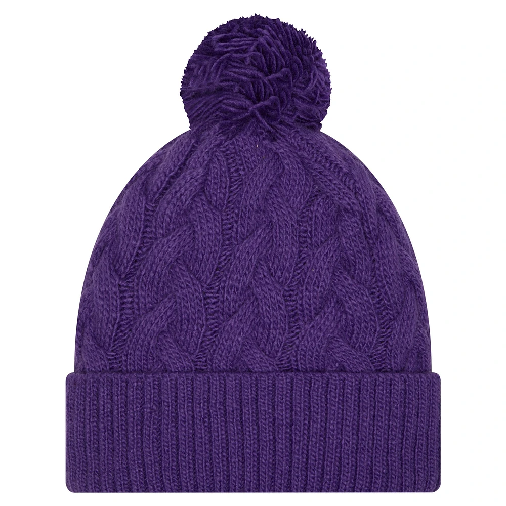 Bonnet en tricot torsadé à revers et pompon violet pour filles des Vikings du Minnesota de New Era