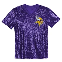 Haut violet à col en V et sequins avec inscription Minnesota Vikings pour filles