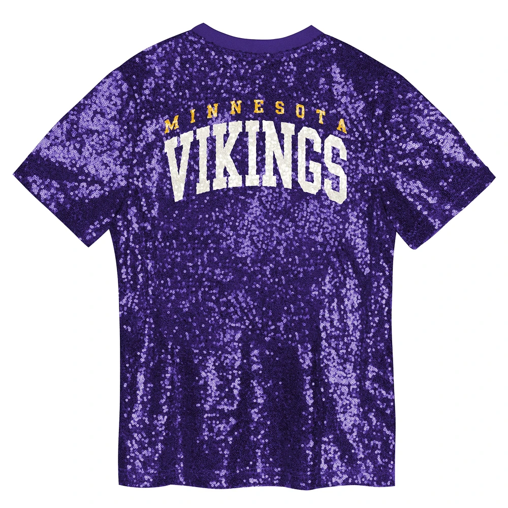 Haut violet à col en V et sequins avec inscription Minnesota Vikings pour filles