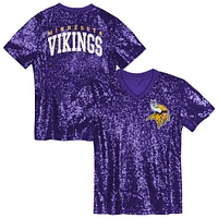 Girls Youth Purple Minnesota Vikings Wordmark Sequin V-Neck Top