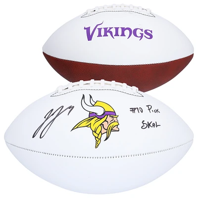 J.J. McCarthy Minnesota Vikings Autographed Franklin White Panel Football with "#10 Pick" & "SKOL" Inscriptions
