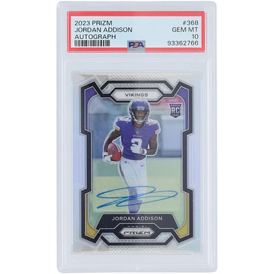Carte de recrue authentifiée 10 PSA Panini Prizm Silver Prizm #368 2023 autographiée par Jordan Addison des Minnesota Vikings