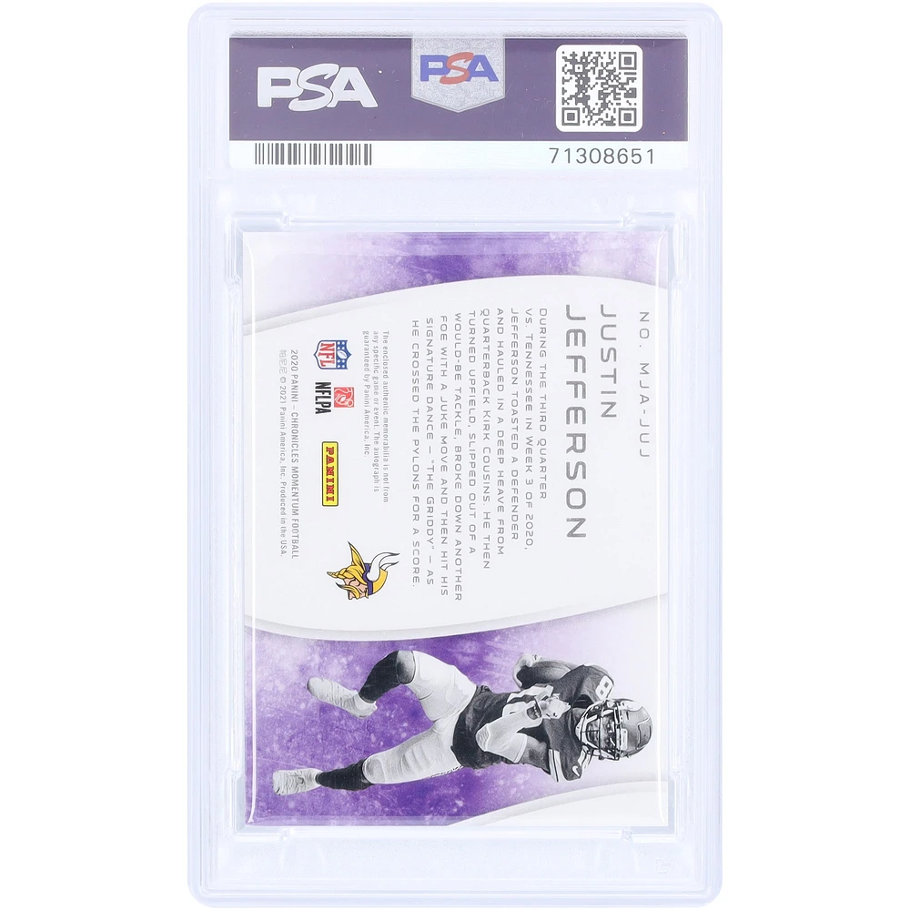 Justin Jefferson Minnesota Vikings Autographed 2020 Panini Chronicles Triple Relic #MJA-JUJ #37/99 PSA Authenticated 9 Rookie Card