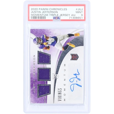 Justin Jefferson Minnesota Vikings Autographed 2020 Panini Chronicles Triple Relic #MJA-JUJ #37/99 PSA Authenticated 9 Rookie Card