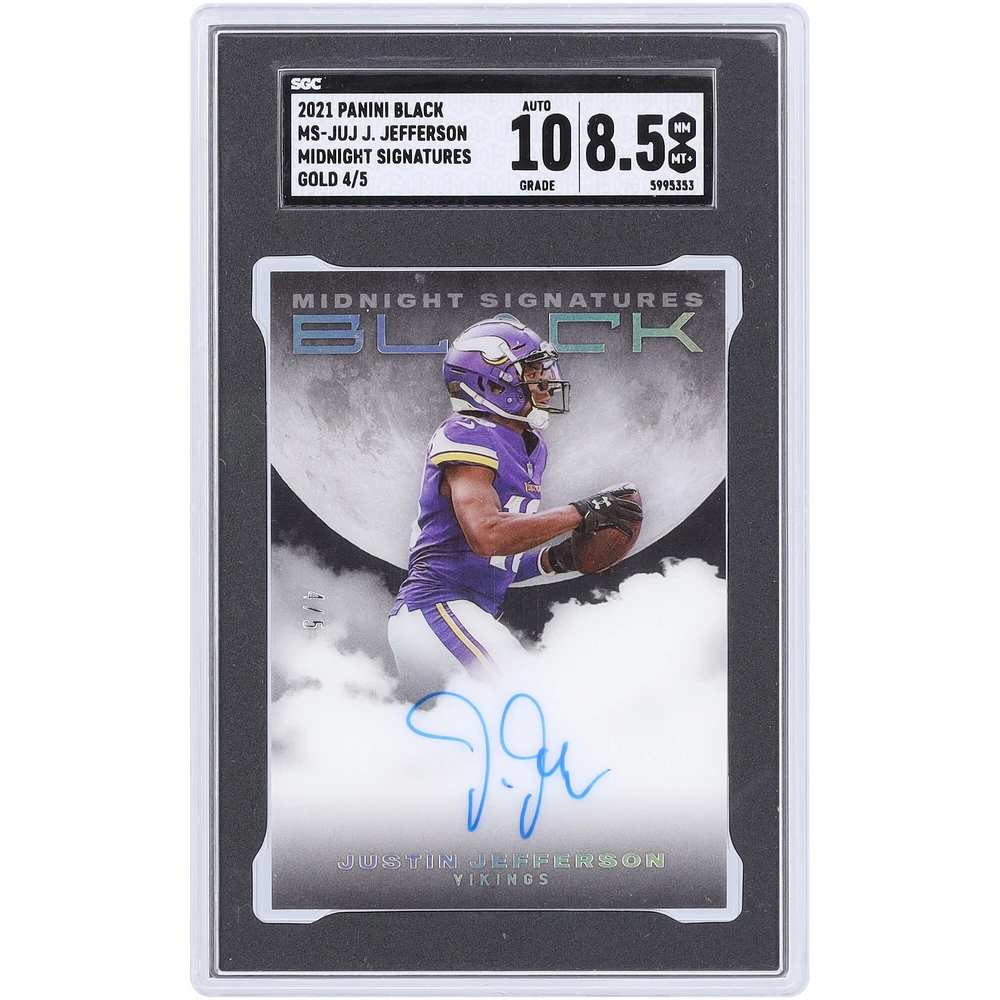 Carte Panini Black Gold Midnight Signatures 2021 autographiée par Justin Jefferson des Minnesota Vikings #MS-JUJ #4/5 SGC authentifiée 8,5/10