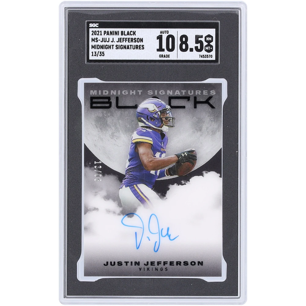 Carte Panini noire Midnight Signatures 2021 autographiée par Justin Jefferson des Vikings du Minnesota #MS-JUJ #13/35 SGC authentifiée 8,5/10