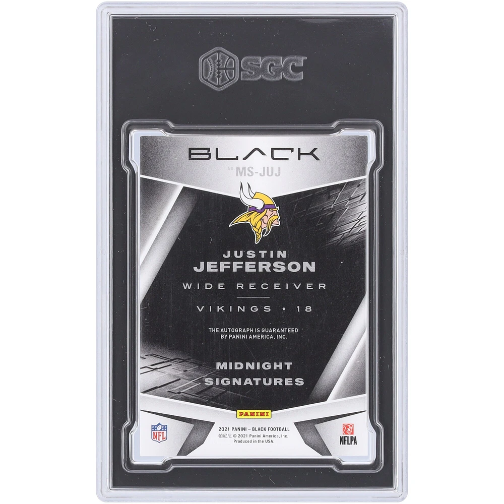 Carte Panini noire Midnight Signatures 2021 autographiée par Justin Jefferson des Vikings du Minnesota #MS-JUJ #13/35 SGC authentifiée 8,5/10
