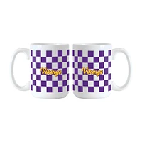 Logo Brands Minnesota Vikings 2-Pack 15oz. Checkered Wordmark Mug Set