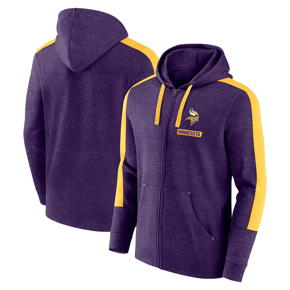 Sweat à capuche zippé pour homme Fanatics Heather Purple Minnesota Vikings Gains