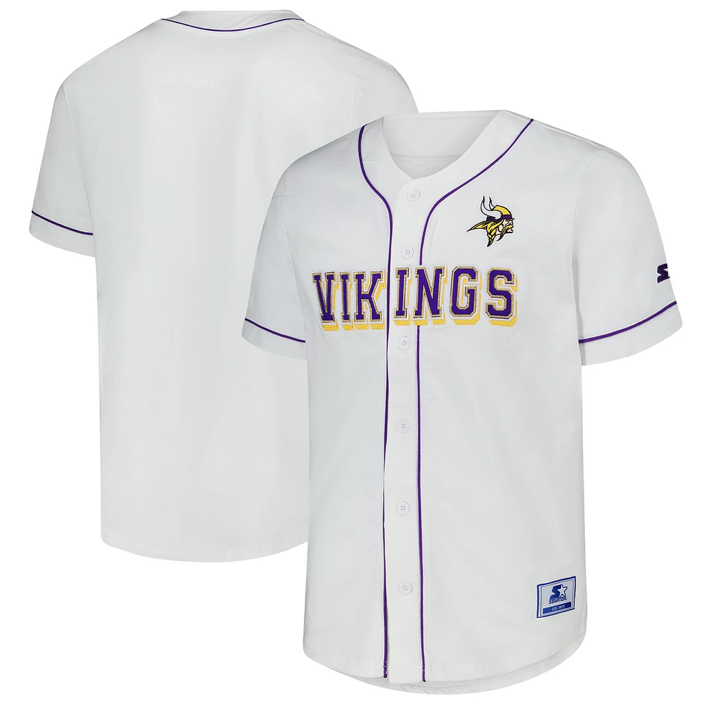 Men's Starter  White Minnesota Vikings Relay Full-Button Baseball Jersey