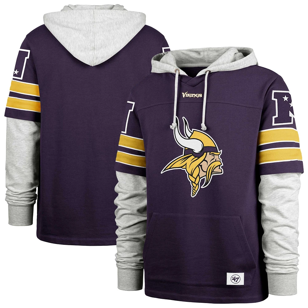 Men's '47 Purple Minnesota Vikings Double Header Blitz Cornerback Pullover Hoodie