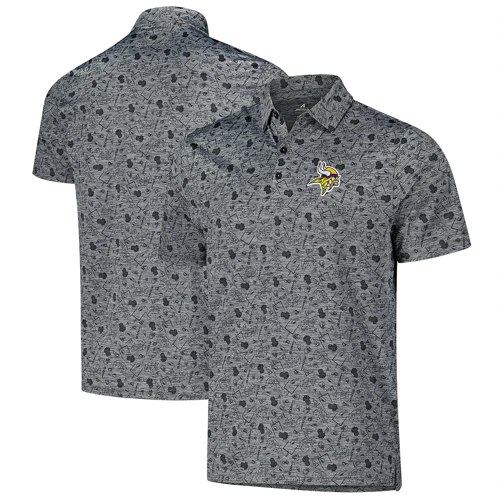 Polo Relentless Antigua Heather Black pour homme des Minnesota Vikings