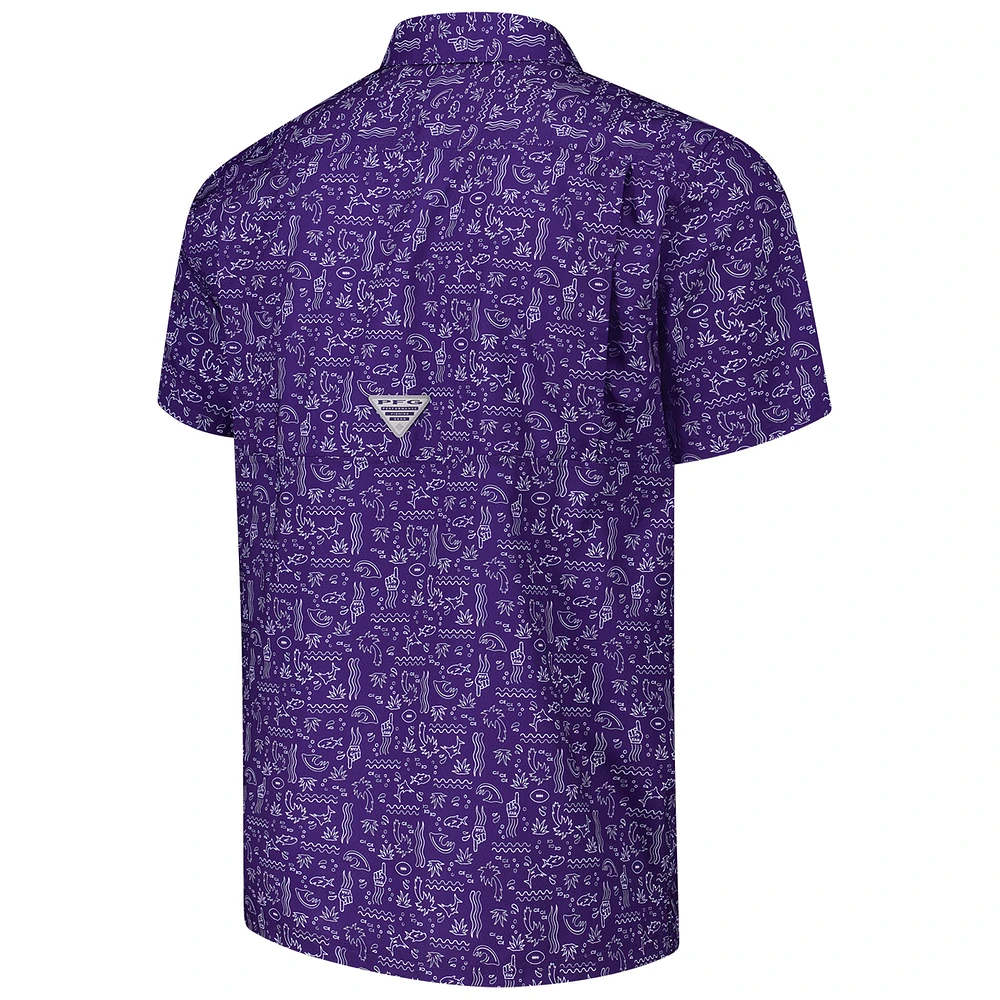 Chemise boutonnée Columbia PFG pour homme Minnesota Vikings Super Slack Tide Omni-Wick Purple