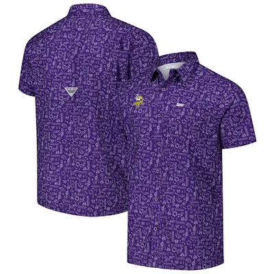 Chemise boutonnée Columbia PFG pour homme Minnesota Vikings Super Slack Tide Omni-Wick Purple