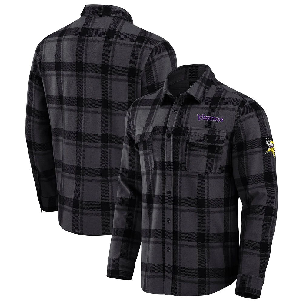 Men's Darius Rucker Collection by Fanatics Black Minnesota Vikings Plaid Button-Up Shirt