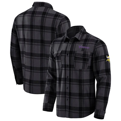 Chemise boutonnée à carreaux noire pour homme de la collection Darius Rucker Fanatics, motif Minnesota Vikings