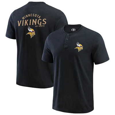 T-shirt Henley délavé noir pour homme de la collection Darius Rucker Fanatics des Minnesota Vikings