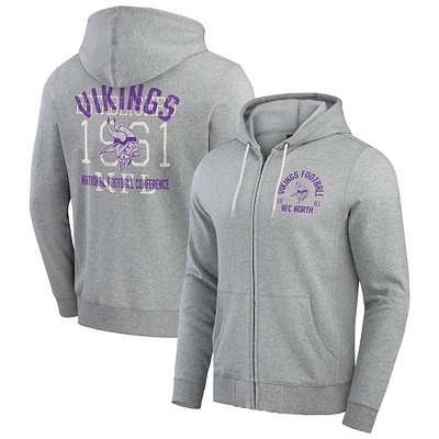 Men's Darius Rucker Collection by Fanatics Heather Gray Minnesota Vikings Vintage Stripe Full-Zip Hoodie