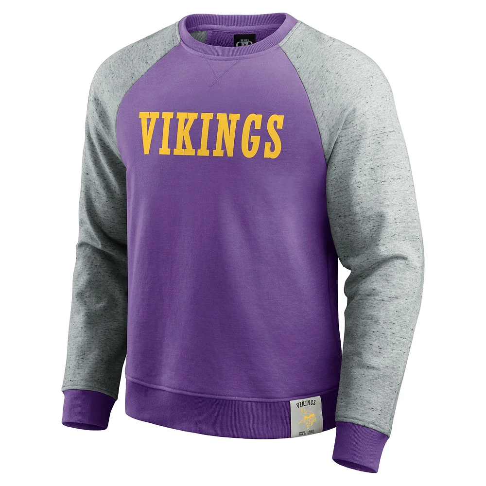 Sweat-shirt à col rond pour homme de la collection Darius Rucker Fanatics, violet/gris chiné, motif colorblock des Minnesota Vikings