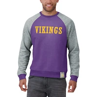 Sweat-shirt à col rond pour homme de la collection Darius Rucker Fanatics, violet/gris chiné, motif colorblock des Minnesota Vikings