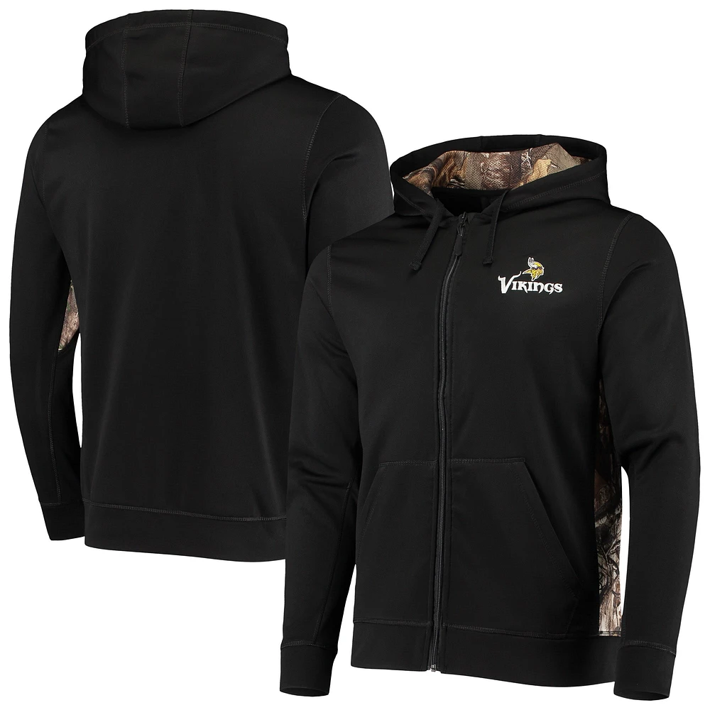 Chandail à capuchon en molleton entièrement zippé Dunbrooke Black/Realtree Camo Minnesota Vikings Decoy Tech Fleece pour hommes