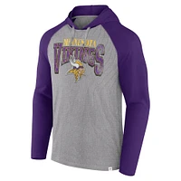 Men's Fanatics Gray/Purple Minnesota Vikings Under Center Long Sleeve Hoodie T-Shirt