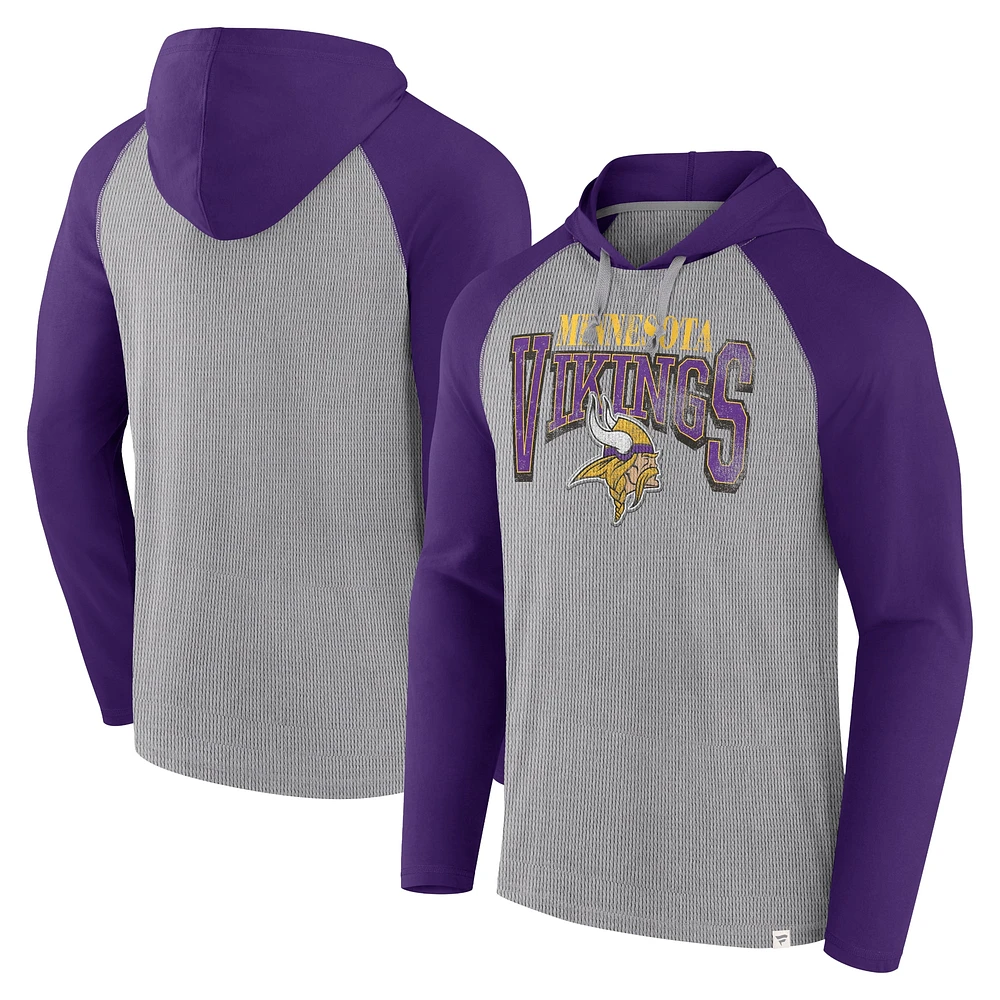 Men's Fanatics Gray/Purple Minnesota Vikings Under Center Long Sleeve Hoodie T-Shirt