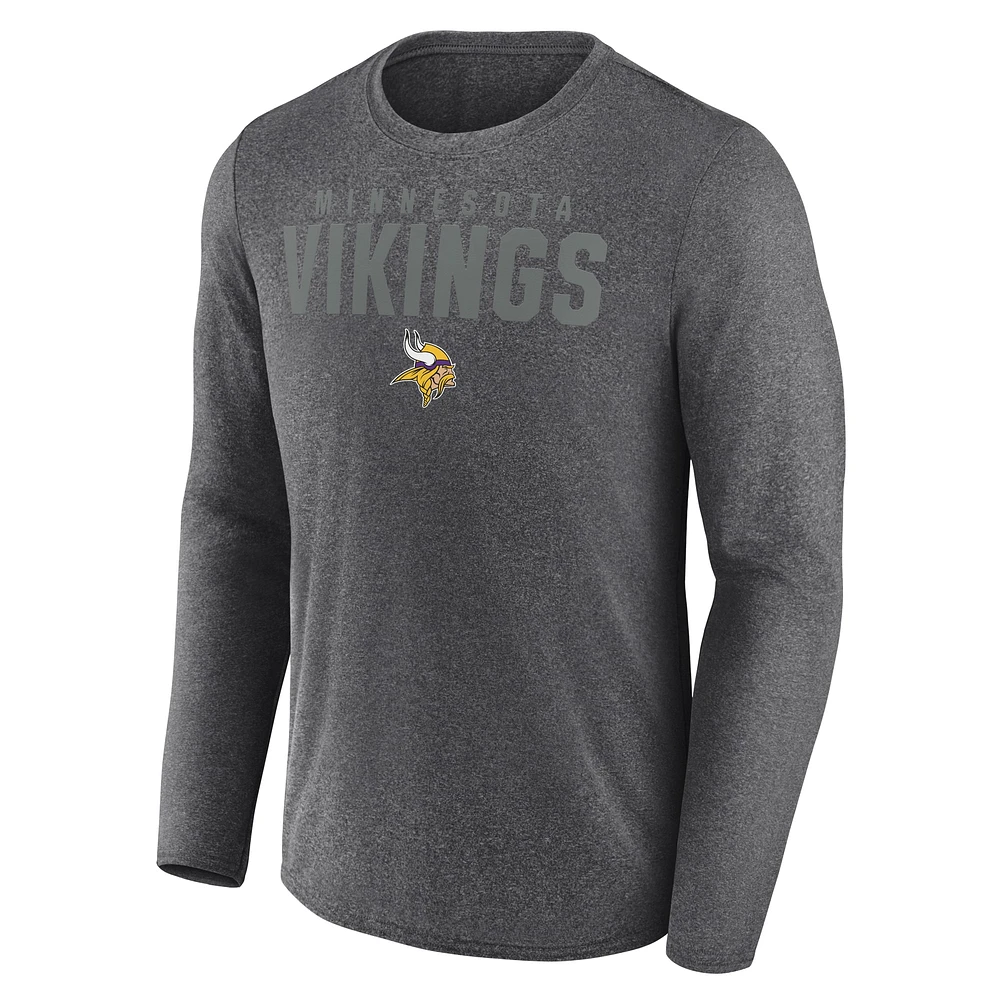 T-shirt à manches longues latéral noir Fanatics Heather Charcoal Minnesota Vikings pour hommes