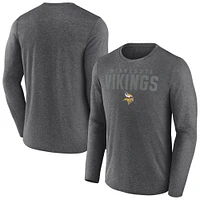 T-shirt à manches longues latéral noir Fanatics Heather Charcoal Minnesota Vikings pour hommes