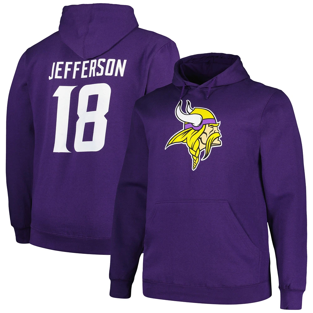 Men's Fanatics Justin Jefferson Purple Minnesota Vikings Big & Tall Fleece Name Number Pullover Hoodie