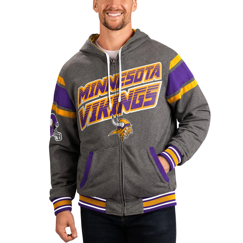 Veste à capuche réversible dos complet pour homme G-III Sports by Carl Banks violet/gris Minnesota Vikings Extreme