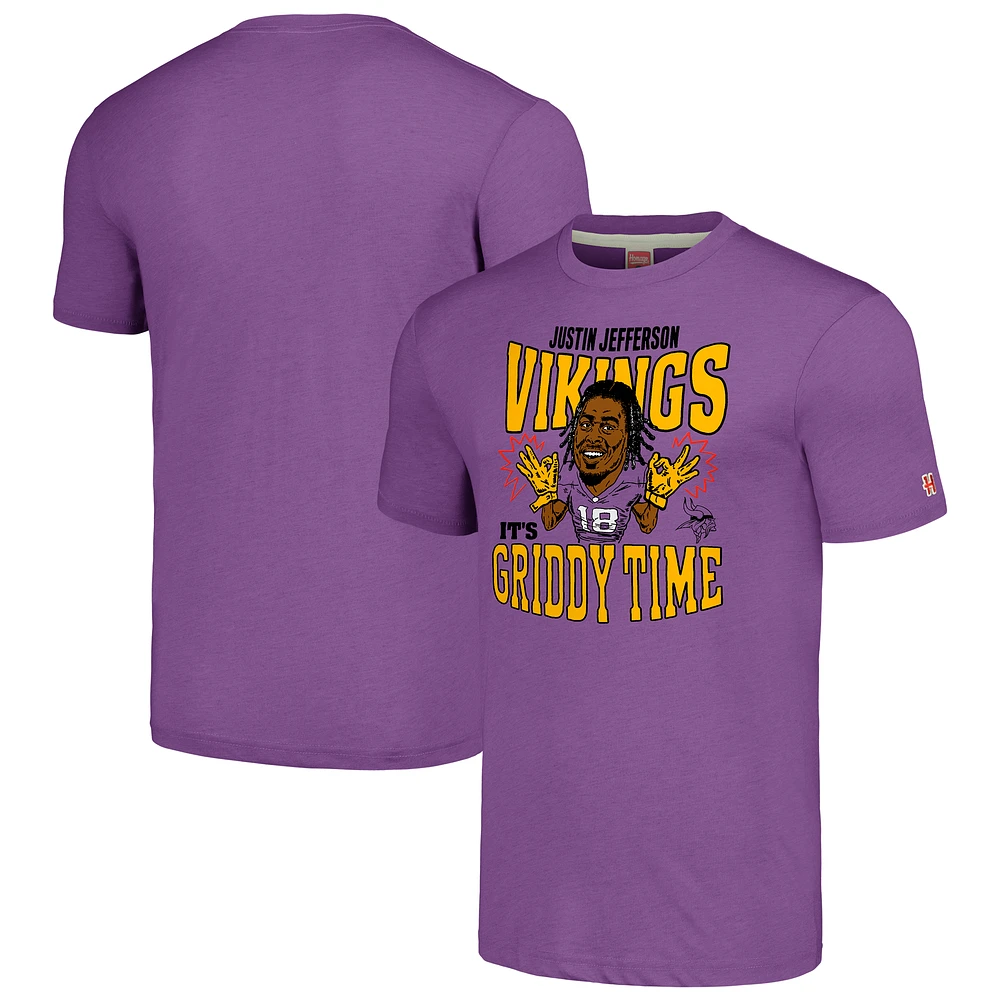 Men's Homage Justin Jefferson Purple Minnesota Vikings Caricature Player Tri-Blend T-Shirt