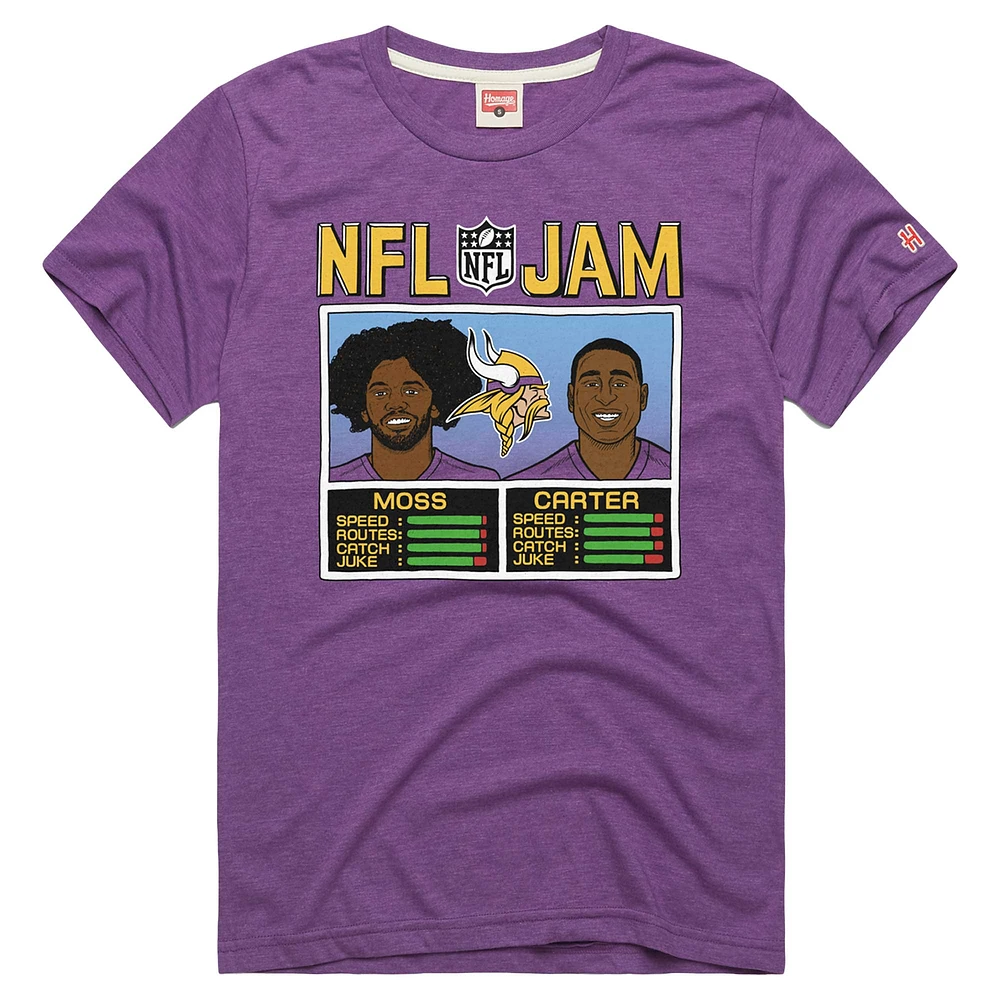 T-shirt tri-blend violet pour homme hommage à Randy Moss et Cris Carter des Minnesota Vikings NFL Jam