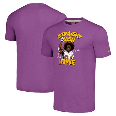 T-shirt à trois mélanges pour hommes, hommage Randy Moss, violet chiné, caricature des Vikings du Minnesota, joueur retraité