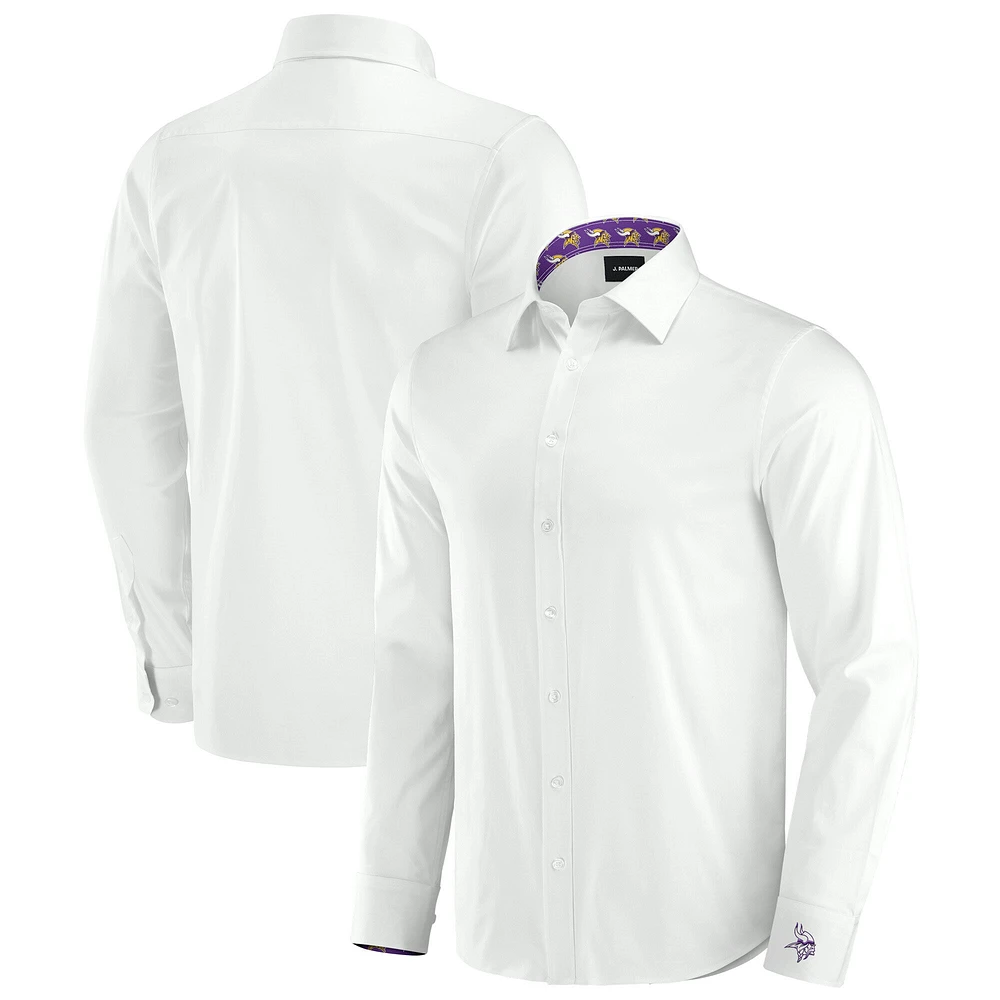 Chemise habillée boutonnée à manches longues Motion Stretch blanche Minnesota Vikings de J. Palmer pour homme