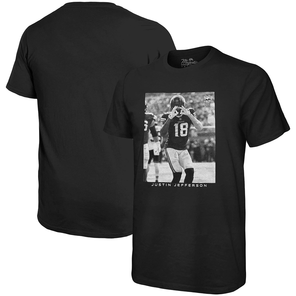 T-shirt surdimensionné avec image de joueur pour hommes Majestic Threads Justin Jefferson noir Minnesota Vikings