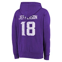 Majestic Threads pour hommes Justin Jefferson Violet Minnesota Vikings Nom et numéro Tri-Blend Pull à capuche