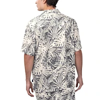 Men's Margaritaville Black Minnesota Vikings Sandwashed Monstera Print Party Button-Up Shirt