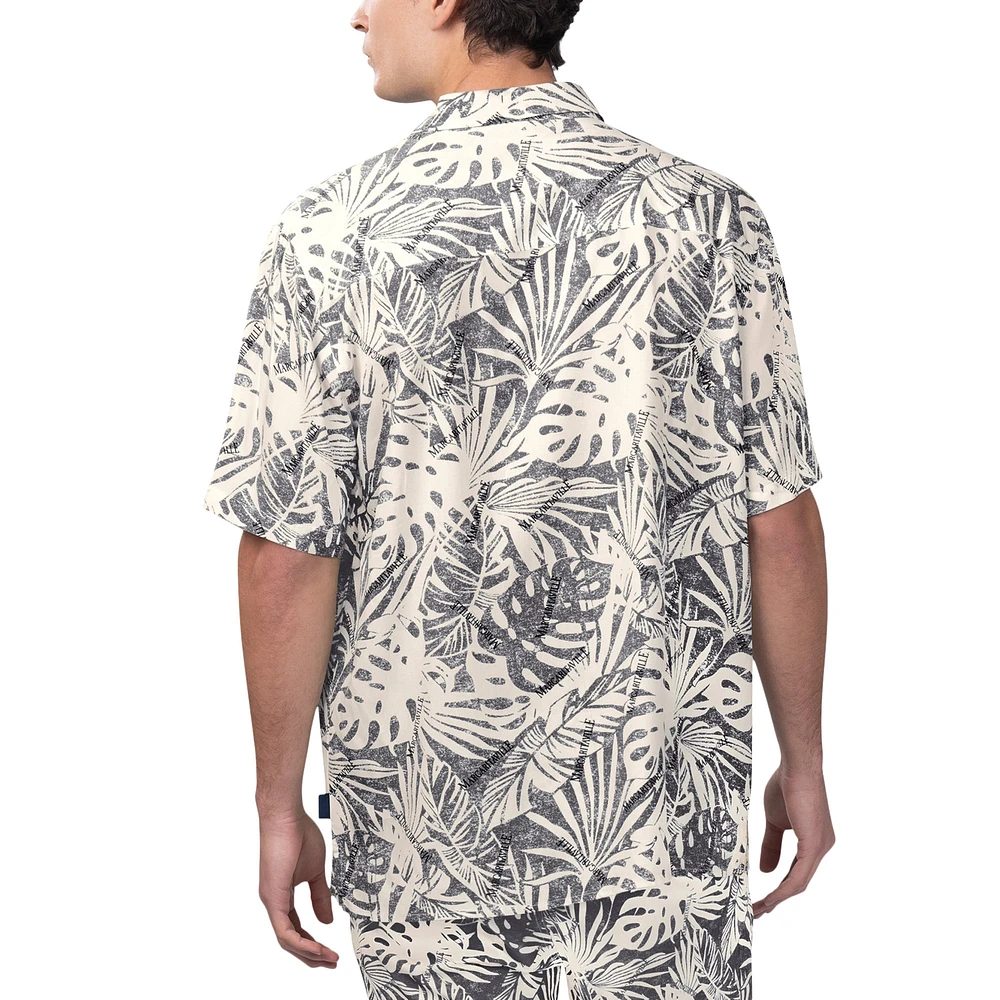 Men's Margaritaville Tan Minnesota Vikings Sand Washed Monstera Print Party Button-Up Shirt