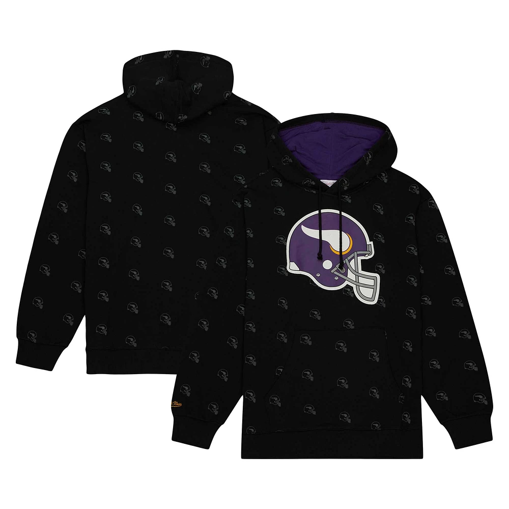 Sweat à capuche noir en polaire imprimé intégral Mitchell & Ness pour hommes des Vikings du Minnesota