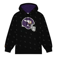 Sweat à capuche noir en polaire imprimé intégral Mitchell & Ness pour hommes des Vikings du Minnesota